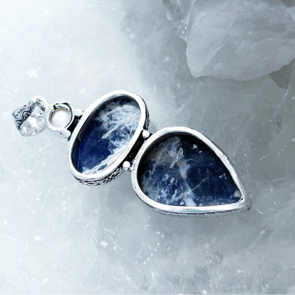 Sterling Silver 925 Sodalite Pendant Handmade Vintage Antique Style New - Picture 5 of 7